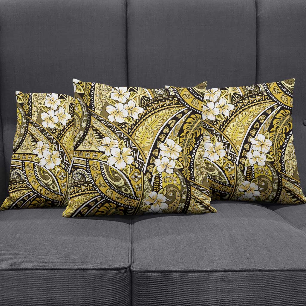 Polynesian Hibiscus Tropical Yellow Floral Pillow Cover Tribal Pattern - Polynesian Pride