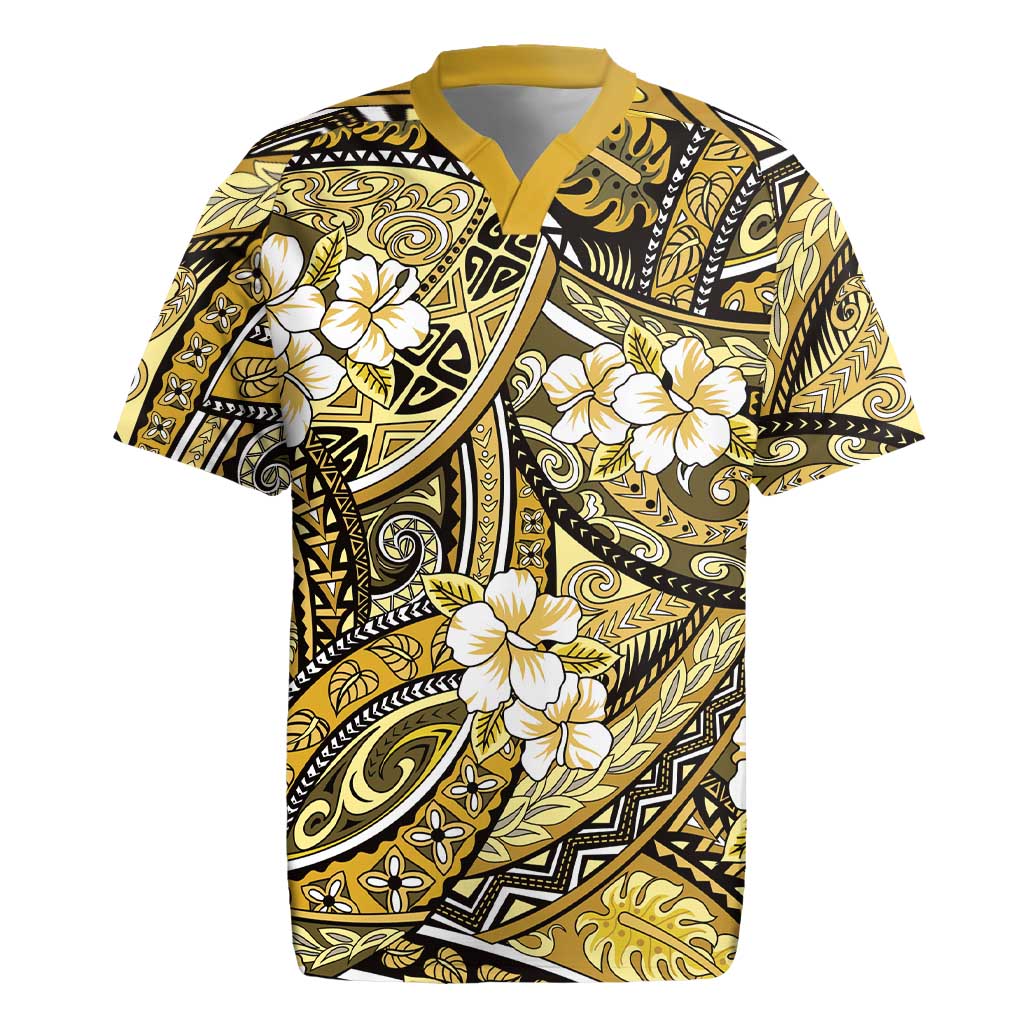 Polynesian Hibiscus Tropical Yellow Floral Rugby Jersey Tribal Pattern LT01 Yellow - Polynesian Pride