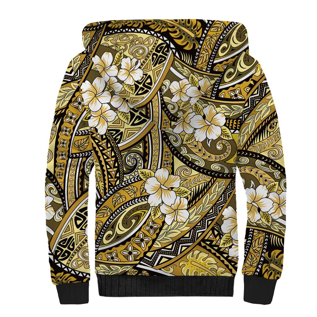 Polynesian Hibiscus Tropical Yellow Floral Sherpa Hoodie Tribal Pattern LT01 - Polynesian Pride