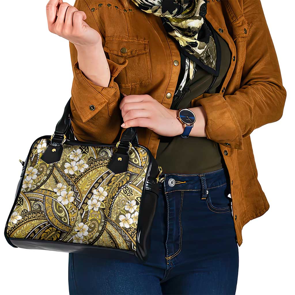 Polynesian Hibiscus Tropical Yellow Floral Shoulder Handbag Tribal Pattern - Polynesian Pride