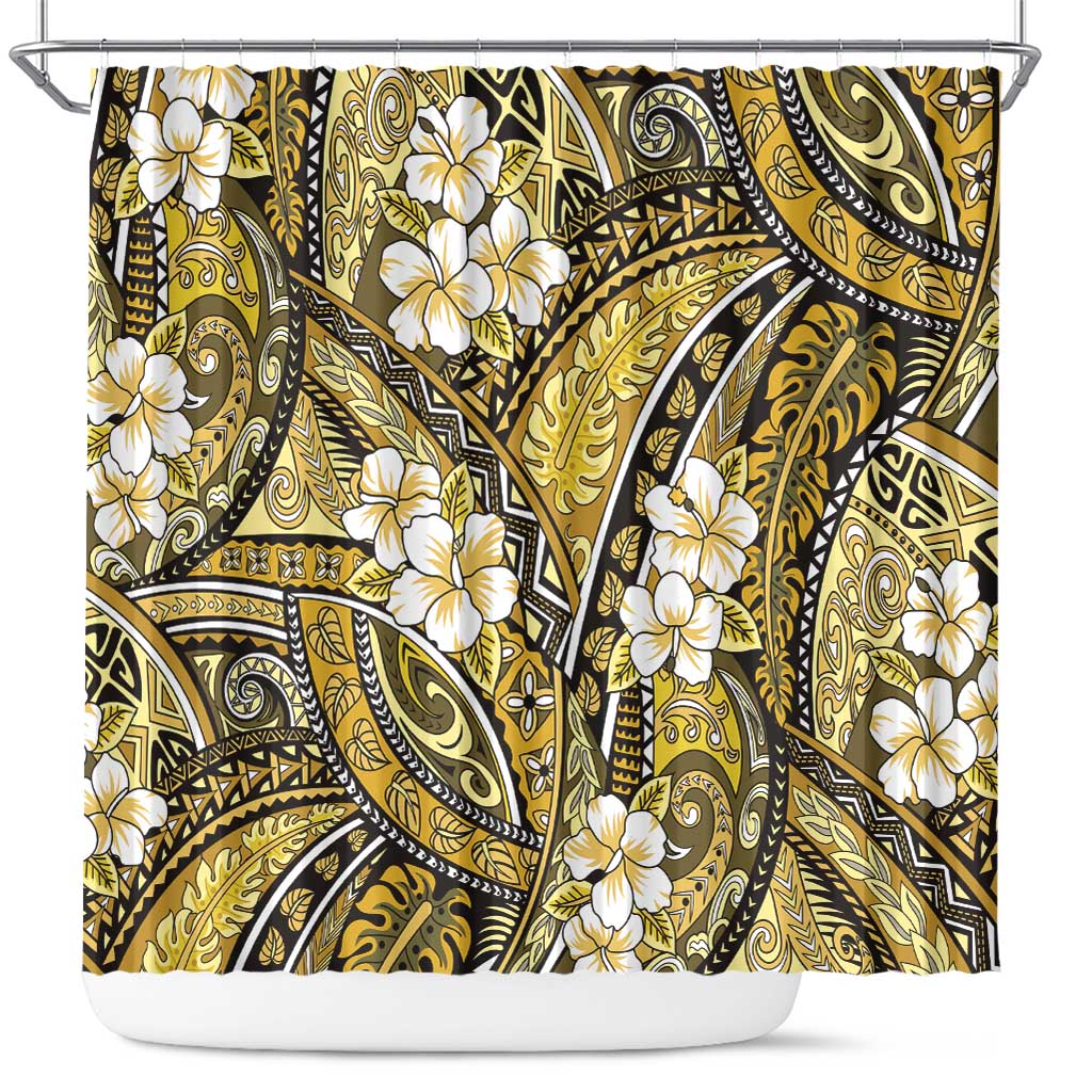 Polynesian Hibiscus Tropical Yellow Floral Shower Curtain Tribal Pattern LT01 Yellow - Polynesian Pride