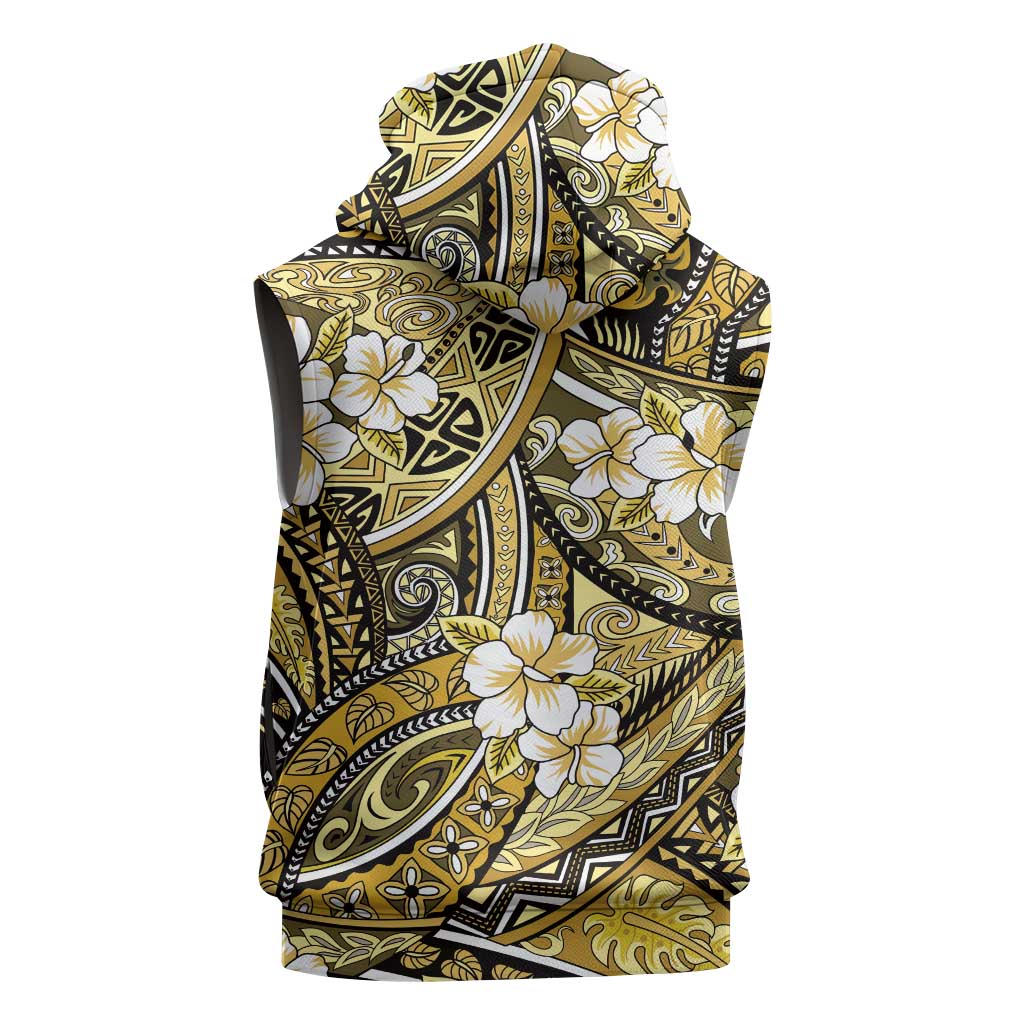 Polynesian Hibiscus Tropical Yellow Floral Sleeveless Hoodie Tribal Pattern - Polynesian Pride