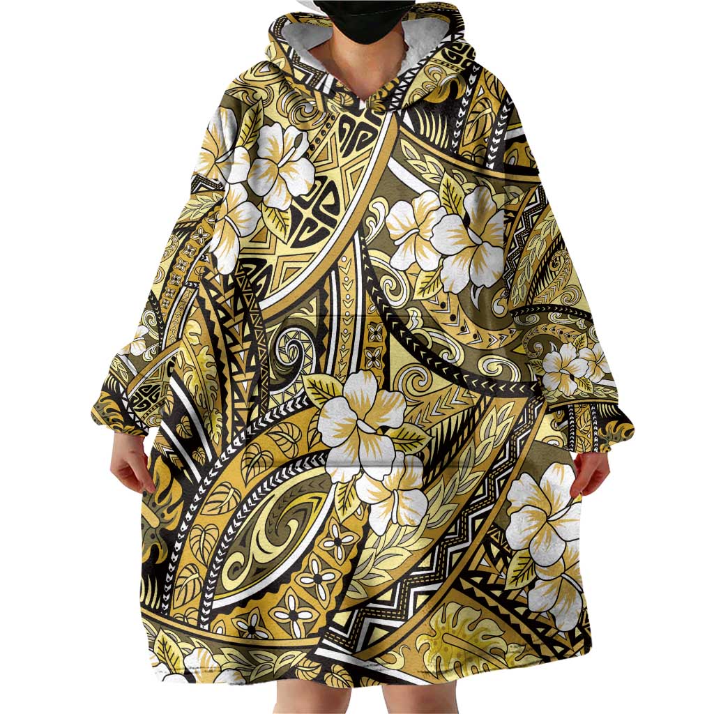 Polynesian Hibiscus Tropical Yellow Floral Wearable Blanket Hoodie Tribal Pattern LT01 - Polynesian Pride