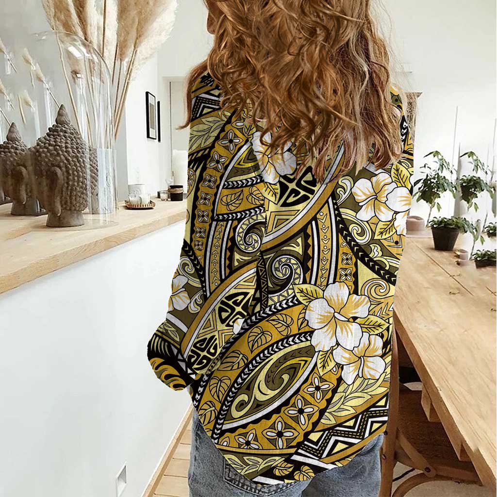 Polynesian Hibiscus Tropical Yellow Floral Women Casual Shirt Tribal Pattern LT01 - Polynesian Pride