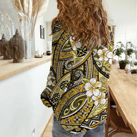 Polynesian Hibiscus Tropical Yellow Floral Women Casual Shirt Tribal Pattern LT01 - Polynesian Pride