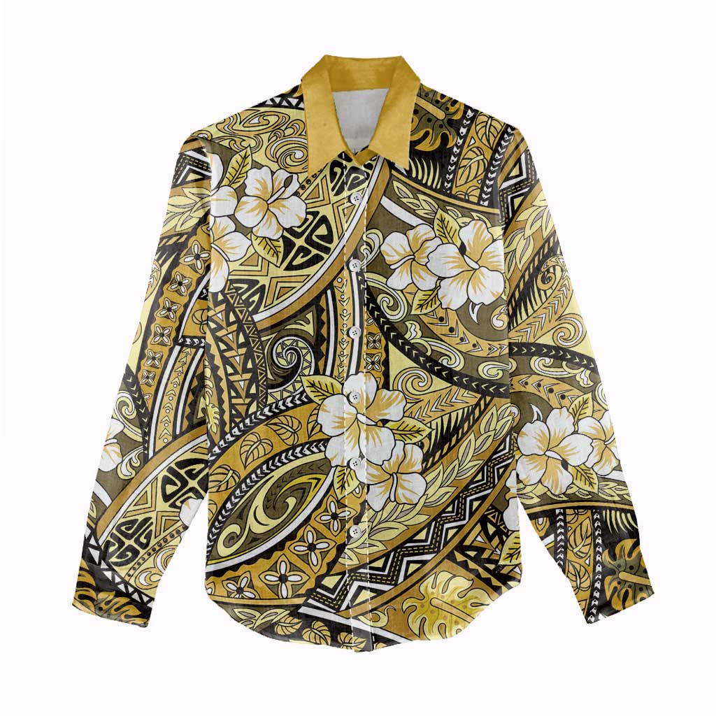 Polynesian Hibiscus Tropical Yellow Floral Women Casual Shirt Tribal Pattern LT01 - Polynesian Pride