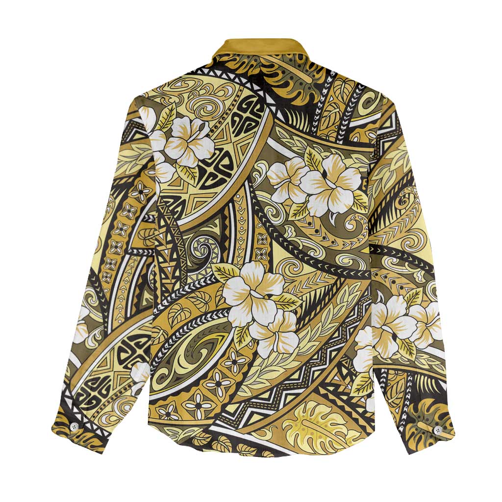 Polynesian Hibiscus Tropical Yellow Floral Women Casual Shirt Tribal Pattern LT01 - Polynesian Pride