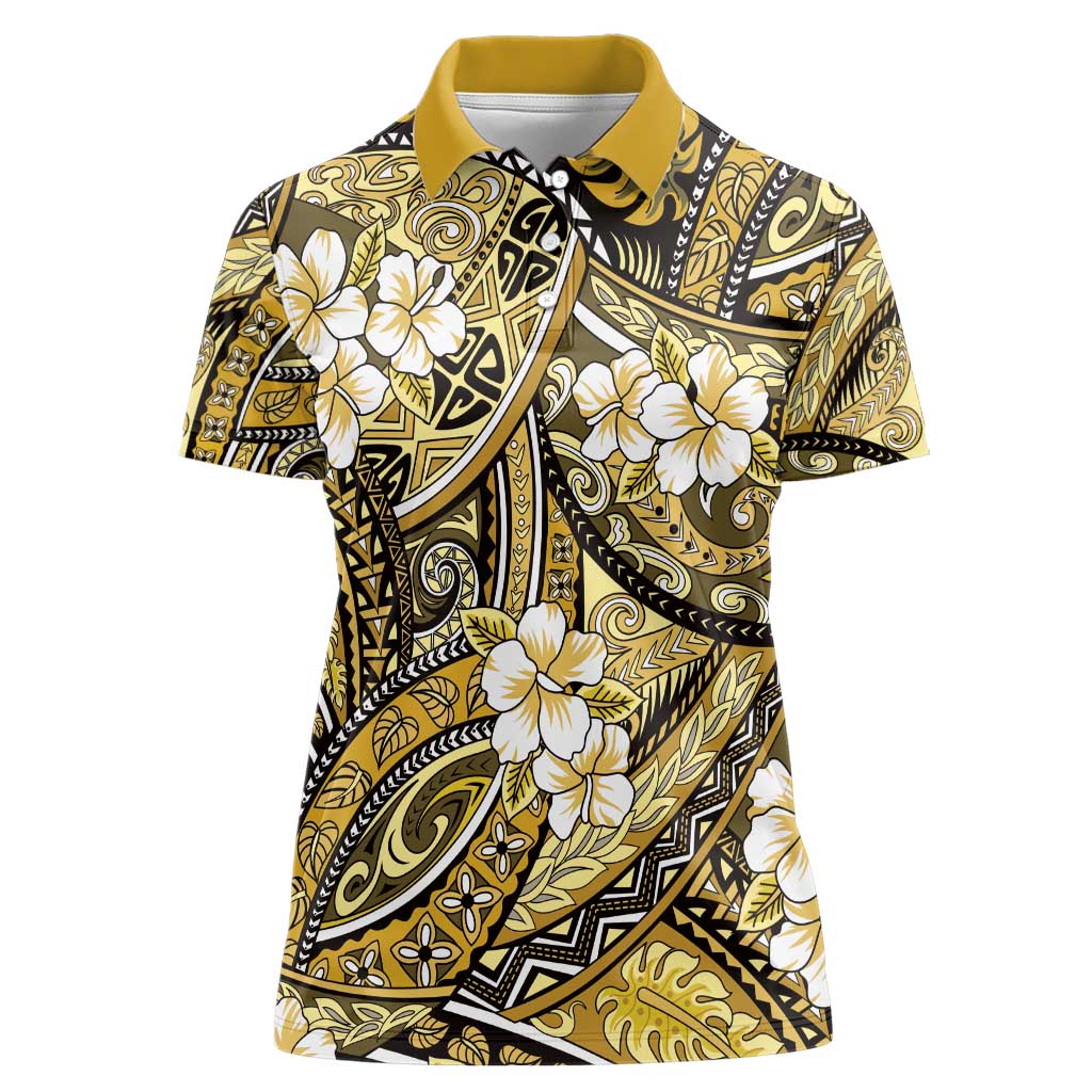 Polynesian Hibiscus Tropical Yellow Floral Women Polo Shirt Tribal Pattern LT01 Female Yellow - Polynesian Pride