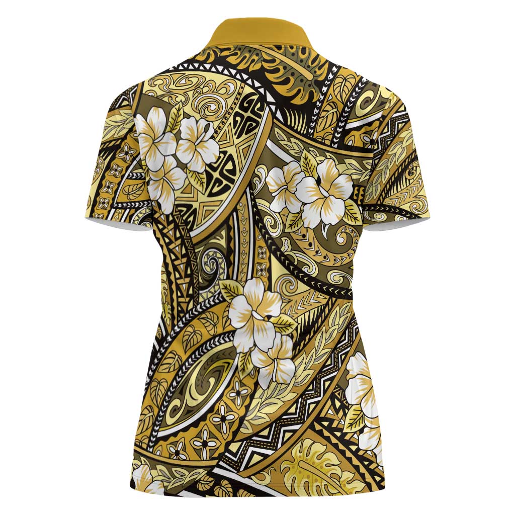 Polynesian Hibiscus Tropical Yellow Floral Women Polo Shirt Tribal Pattern LT01 - Polynesian Pride
