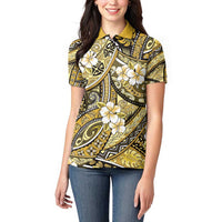Polynesian Hibiscus Tropical Yellow Floral Women Polo Shirt Tribal Pattern LT01 - Polynesian Pride