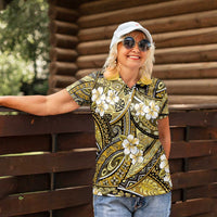 Polynesian Hibiscus Tropical Yellow Floral Women Polo Shirt Tribal Pattern LT01 - Polynesian Pride