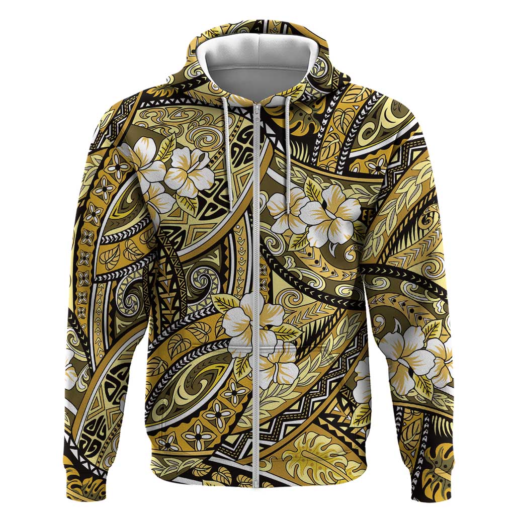Polynesian Hibiscus Tropical Yellow Floral Zip Hoodie Tribal Pattern LT01 Zip Hoodie Yellow - Polynesian Pride
