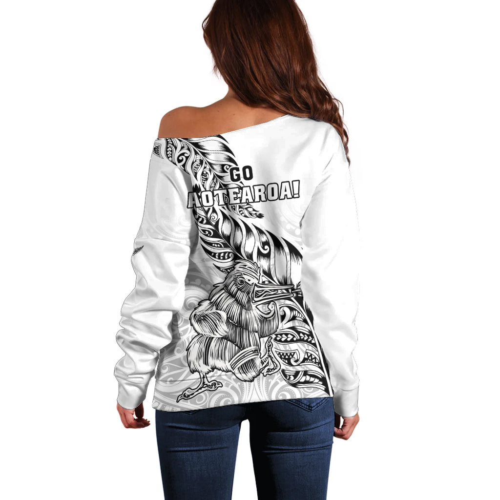 New Zealand Silver Fern Rugby Off Shoulder Sweater Aotearoa Kiwi Maori White Version LT01 - Polynesian Pride