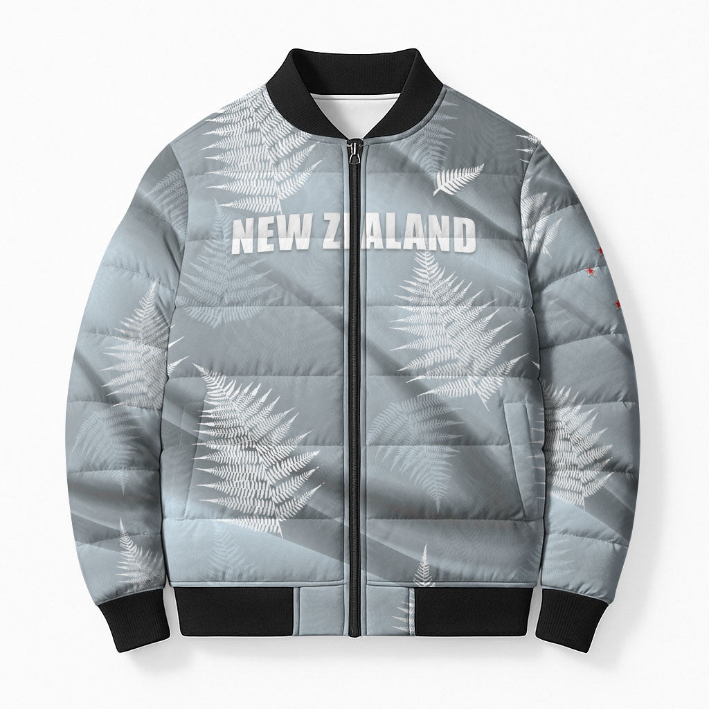 Custom Rugby New Zealand 2026 Bomber Puffer Jacket The Fern Go Champions LT01 Unisex Grey - Polynesian Pride