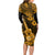 Hawaii Ukulele Long Sleeve Bodycon Dress Polynesian Pattern Gold Version LT01 - Polynesian Pride