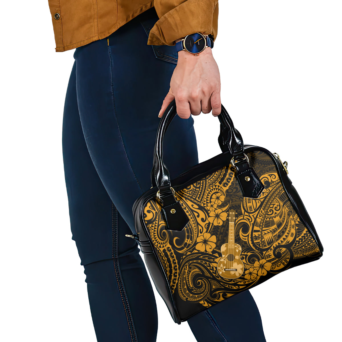 Hawaii Ukulele Shoulder Handbag Polynesian Pattern Gold Version LT01 - Polynesian Pride