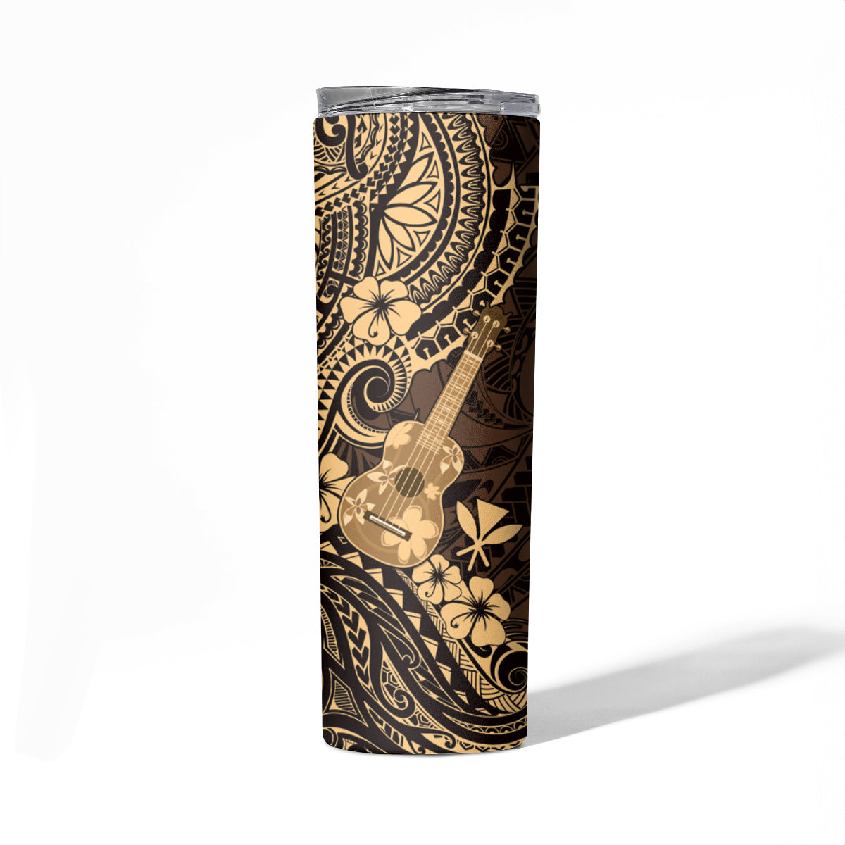 Hawaii Ukulele Skinny Tumbler Polynesian Pattern Gold Version