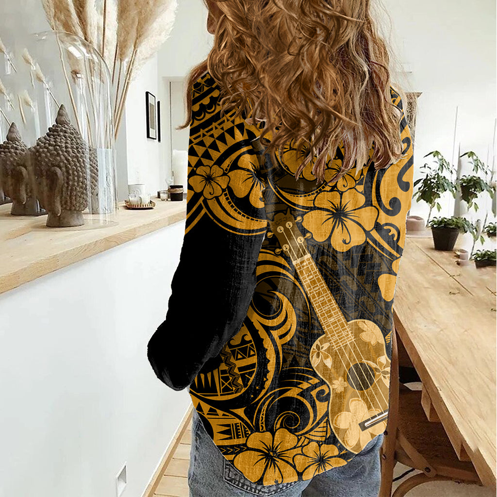 Hawaii Ukulele Women Casual Shirt Polynesian Pattern Gold Version LT01 - Polynesian Pride