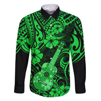 Hawaii Ukulele Family Matching Tank Maxi Dress and Hawaiian Shirt Polynesian Pattern Green Version LT01 Dad's Shirt - Long Sleeve Green - Polynesian Pride