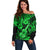 Hawaii Ukulele Off Shoulder Sweater Polynesian Pattern Green Version LT01 Women Green - Polynesian Pride