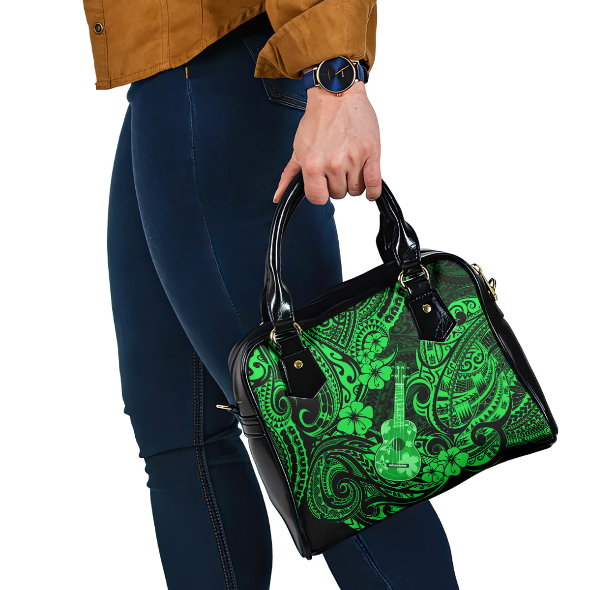 Hawaii Ukulele Shoulder Handbag Polynesian Pattern Green Version LT01 - Polynesian Pride