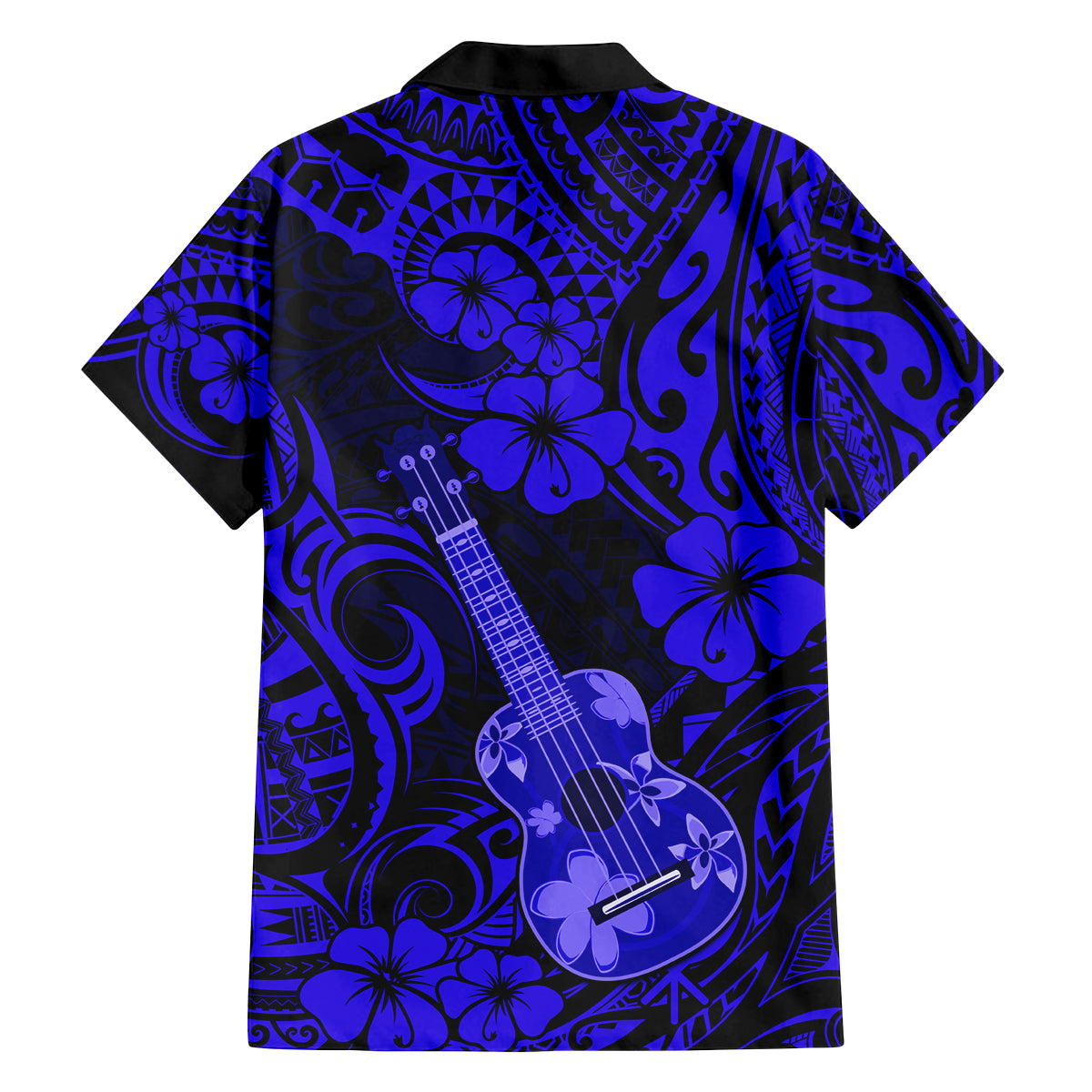 Hawaii Ukulele Family Matching Off Shoulder Long Sleeve Dress and Hawaiian Shirt Polynesian Pattern Navy Blue Version LT01 - Polynesian Pride
