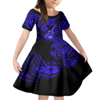 Hawaii Ukulele Kid Short Sleeve Dress Polynesian Pattern Navy Blue Version LT01 KID Blue - Polynesian Pride