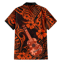 Hawaii Ukulele Family Matching Off Shoulder Long Sleeve Dress and Hawaiian Shirt Polynesian Pattern Orange Version LT01 - Polynesian Pride