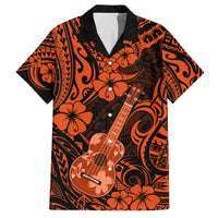 Hawaii Ukulele Family Matching Off Shoulder Maxi Dress and Hawaiian Shirt Polynesian Pattern Orange Version LT01 Dad's Shirt - Short Sleeve Orange - Polynesian Pride
