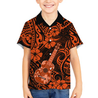 Hawaii Ukulele Family Matching Summer Maxi Dress and Hawaiian Shirt Polynesian Pattern Orange Version LT01 Son's Shirt Orange - Polynesian Pride