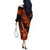Hawaii Ukulele Off The Shoulder Long Sleeve Dress Polynesian Pattern Orange Version LT01 - Polynesian Pride