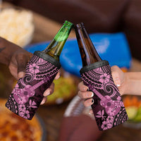 Hawaii Ukulele 4 in 1 Can Cooler Tumbler Polynesian Pattern Pink Version