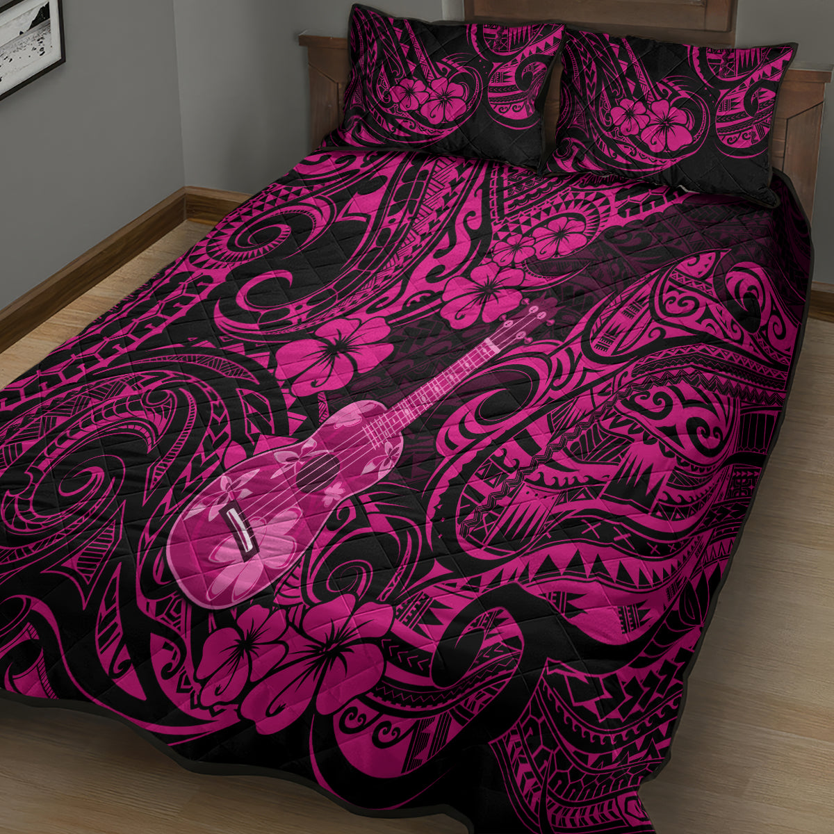 Hawaii Ukulele Quilt Bed Set Polynesian Pattern Pink Version LT01 - Polynesian Pride