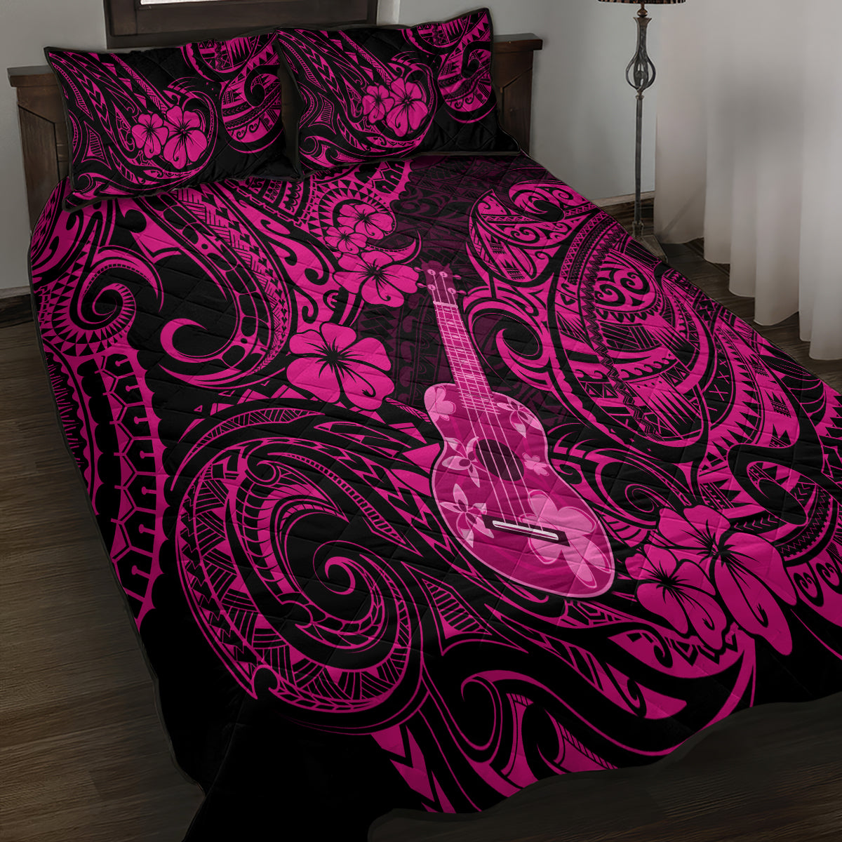 Hawaii Ukulele Quilt Bed Set Polynesian Pattern Pink Version LT01 - Polynesian Pride