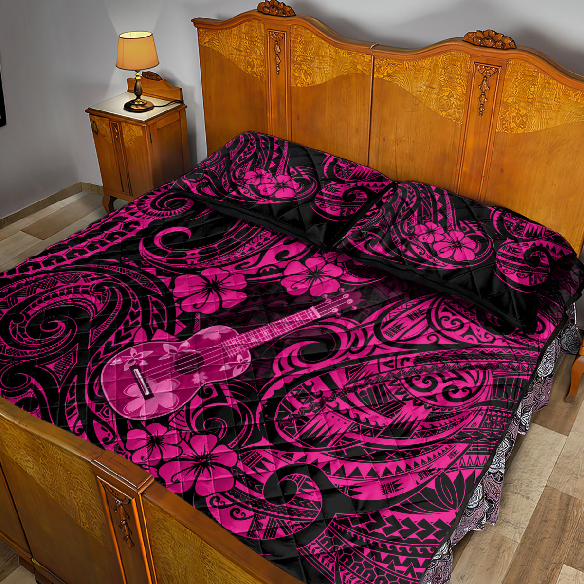 Hawaii Ukulele Quilt Bed Set Polynesian Pattern Pink Version LT01 - Polynesian Pride