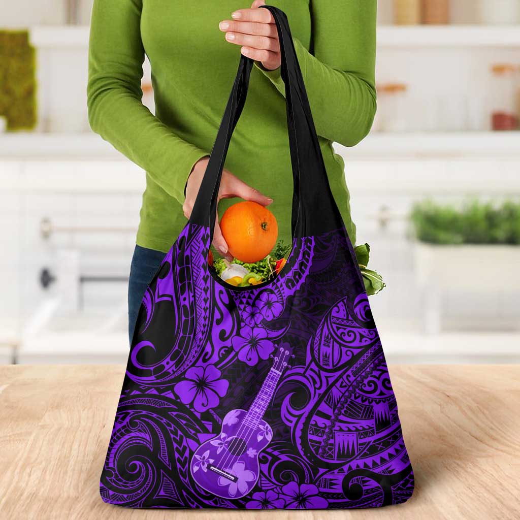 Hawaii Ukulele Grocery Bag Polynesian Pattern Purple Version