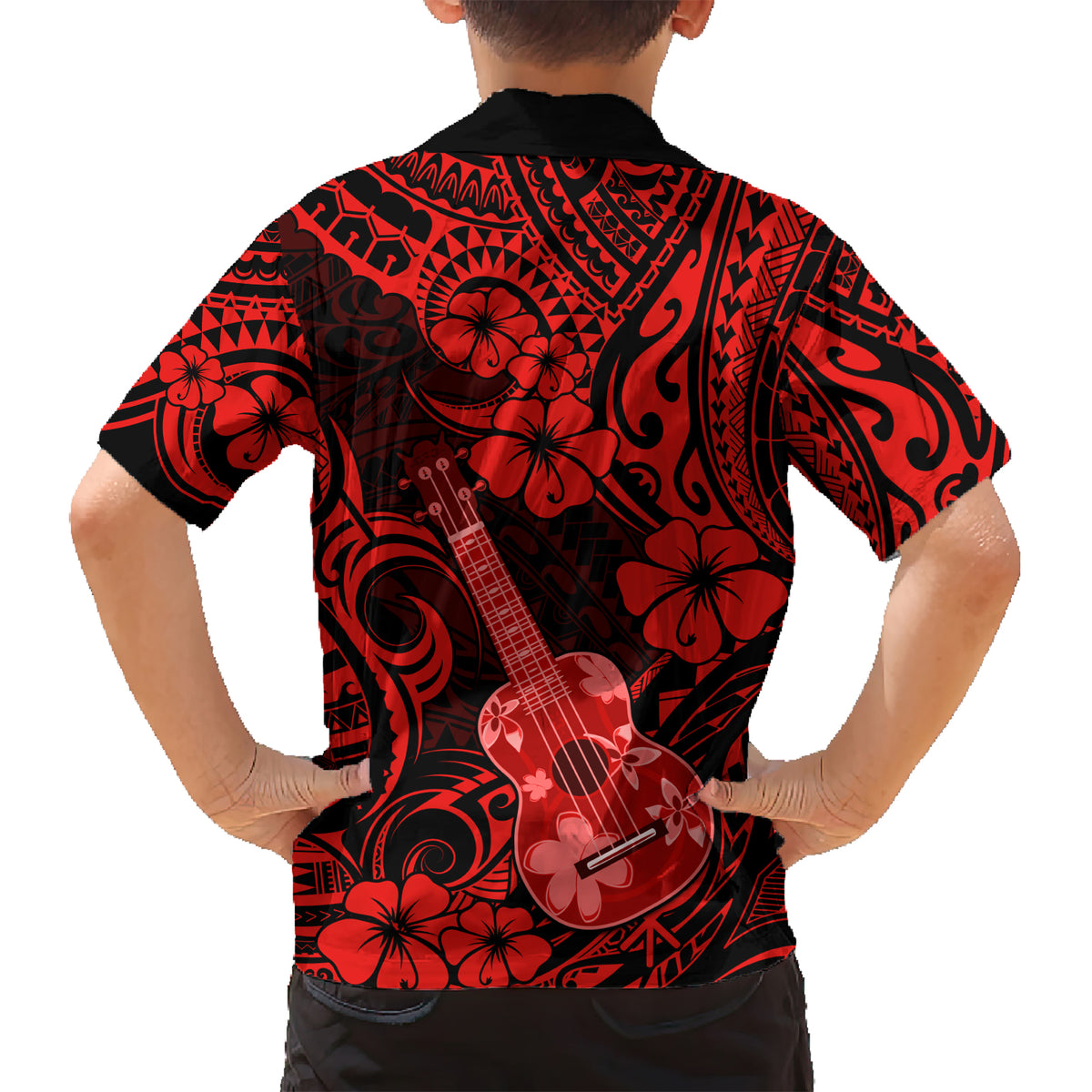 Hawaii Ukulele Kid Hawaiian Shirt Polynesian Pattern Red Version LT01 - Polynesian Pride