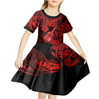 Hawaii Ukulele Kid Short Sleeve Dress Polynesian Pattern Red Version LT01 - Polynesian Pride