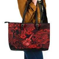 Hawaii Ukulele Leather Tote Bag Polynesian Pattern Red Version LT01 - Polynesian Pride