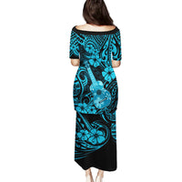Hawaii Ukulele Family Matching Puletasi Dress and Hawaiian Shirt Polynesian Pattern Sky Blue Version LT01 - Polynesian Pride