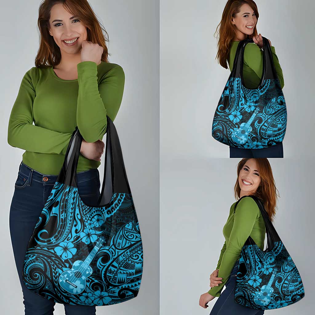 Hawaii Ukulele Grocery Bag Polynesian Pattern Sky Blue Version