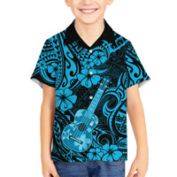 Hawaii Ukulele Kid Hawaiian Shirt Polynesian Pattern Sky Blue Version LT01 Kid Blue - Polynesian Pride