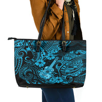 Hawaii Ukulele Leather Tote Bag Polynesian Pattern Sky Blue Version LT01 - Polynesian Pride