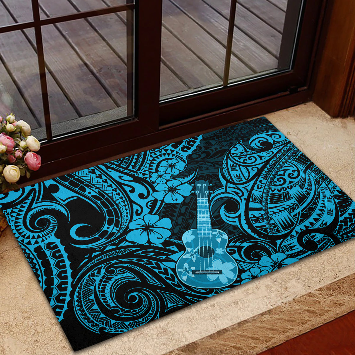 Hawaii Ukulele Rubber Doormat Polynesian Pattern Sky Blue Version LT01 - Polynesian Pride
