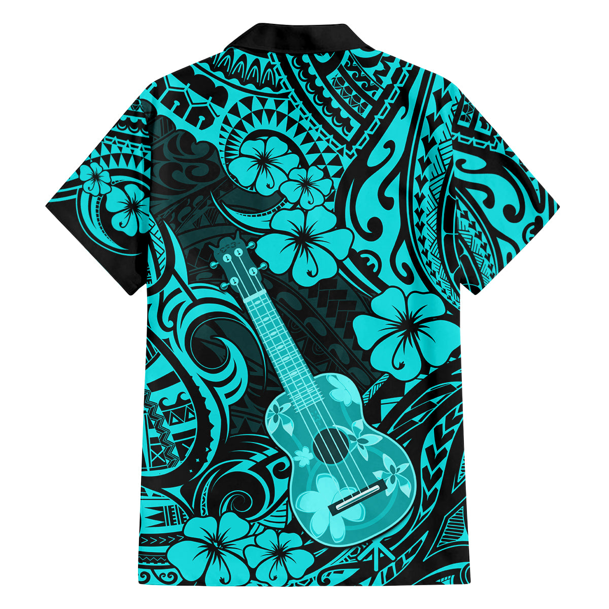 Hawaii Ukulele Family Matching Long Sleeve Bodycon Dress and Hawaiian Shirt Polynesian Pattern Turquoise Version LT01 - Polynesian Pride