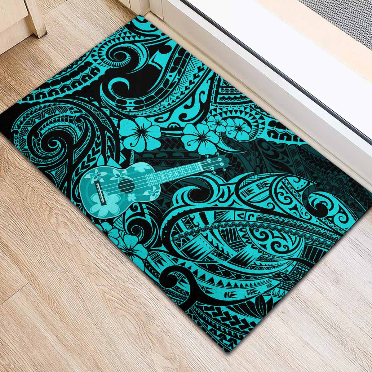 Hawaii Ukulele Rubber Doormat Polynesian Pattern Turquoise Version LT01 - Polynesian Pride