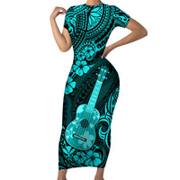 Hawaii Ukulele Short Sleeve Bodycon Dress Polynesian Pattern Turquoise Version LT01 Long Dress Turquoise - Polynesian Pride