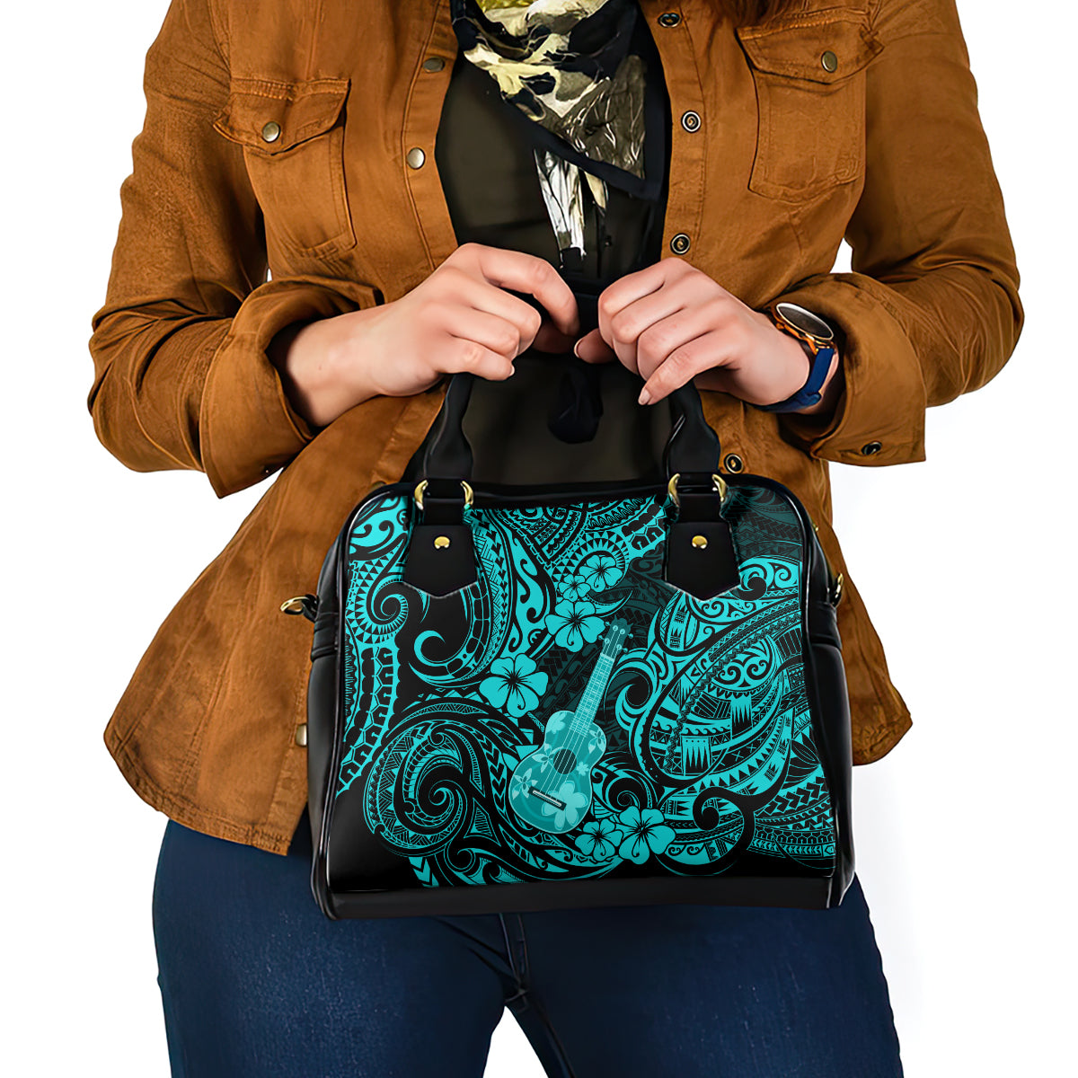 Hawaii Ukulele Shoulder Handbag Polynesian Pattern Turquoise Version LT01 - Polynesian Pride