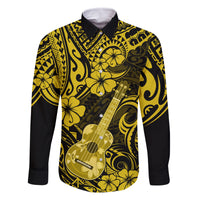 Hawaii Ukulele Family Matching Off Shoulder Maxi Dress and Hawaiian Shirt Polynesian Pattern Yellow Version LT01 Dad's Shirt - Long Sleeve Yellow - Polynesian Pride