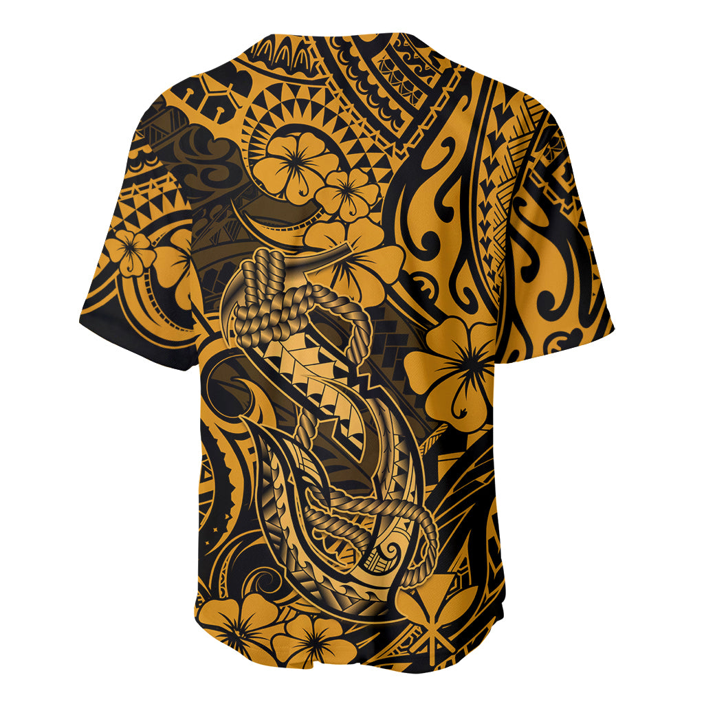 Hawaii Fish Hook Baseball Jersey Polynesian Pattern Gold Version LT01 - Polynesian Pride